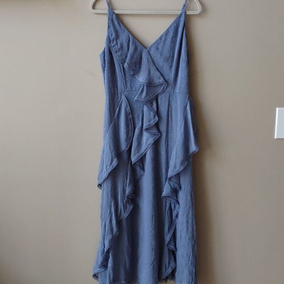 Keepsake Hideaway Blue Hydrangea Ruffled‎ Midi Dress Sz L - Picture 7 of 16